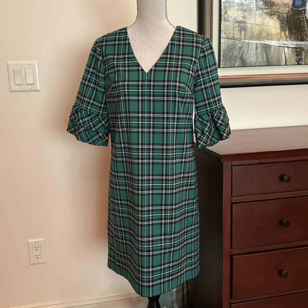 Brand new w/tags, DRAPER JAMES Angie Check Ruffle Sleeve Shift Dress, size 4